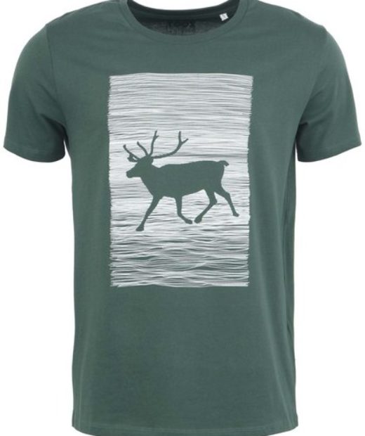 Zelené tričko s jelenem na bílém pozadí