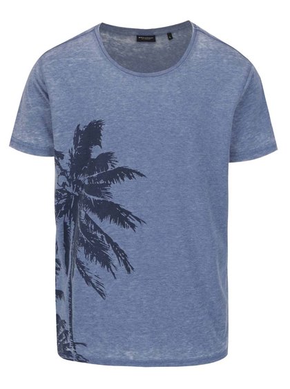 Extra jemné triko - modré, s potiskem palmy